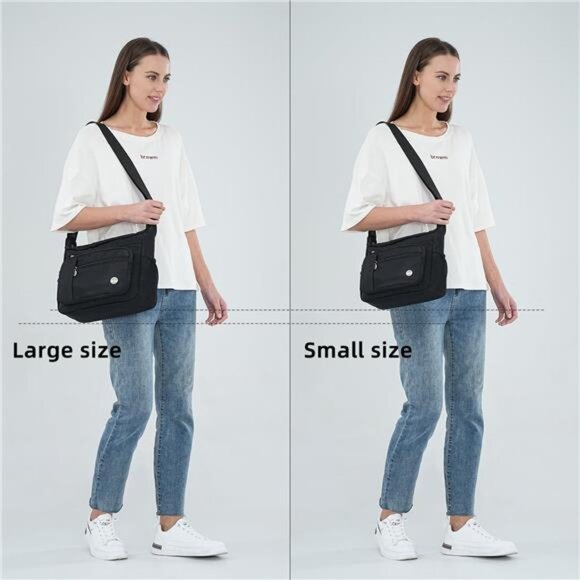 Women Black Shoulder Handbag Roomy‎ Multiple Pockets Bag Ladies Crossbody  Bags - Picture 2 of 6